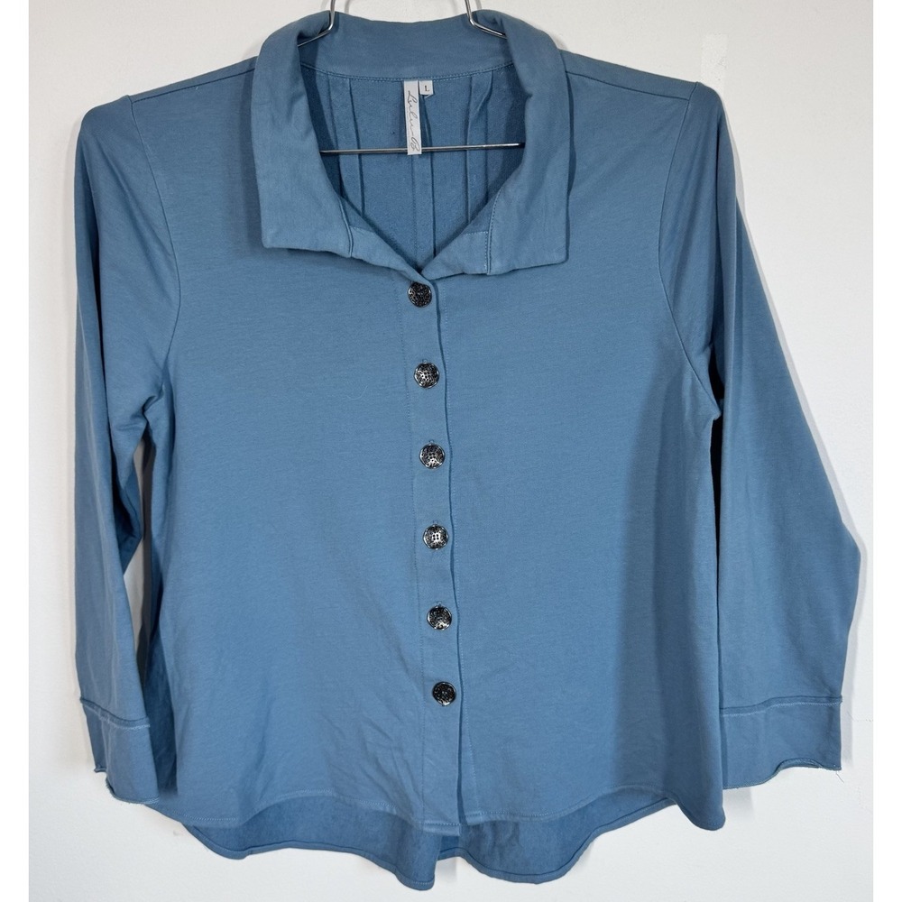 Lulu B‎ Long Sleeve Button Up Knit Top Decorative Buttons Peplum Back Women's L